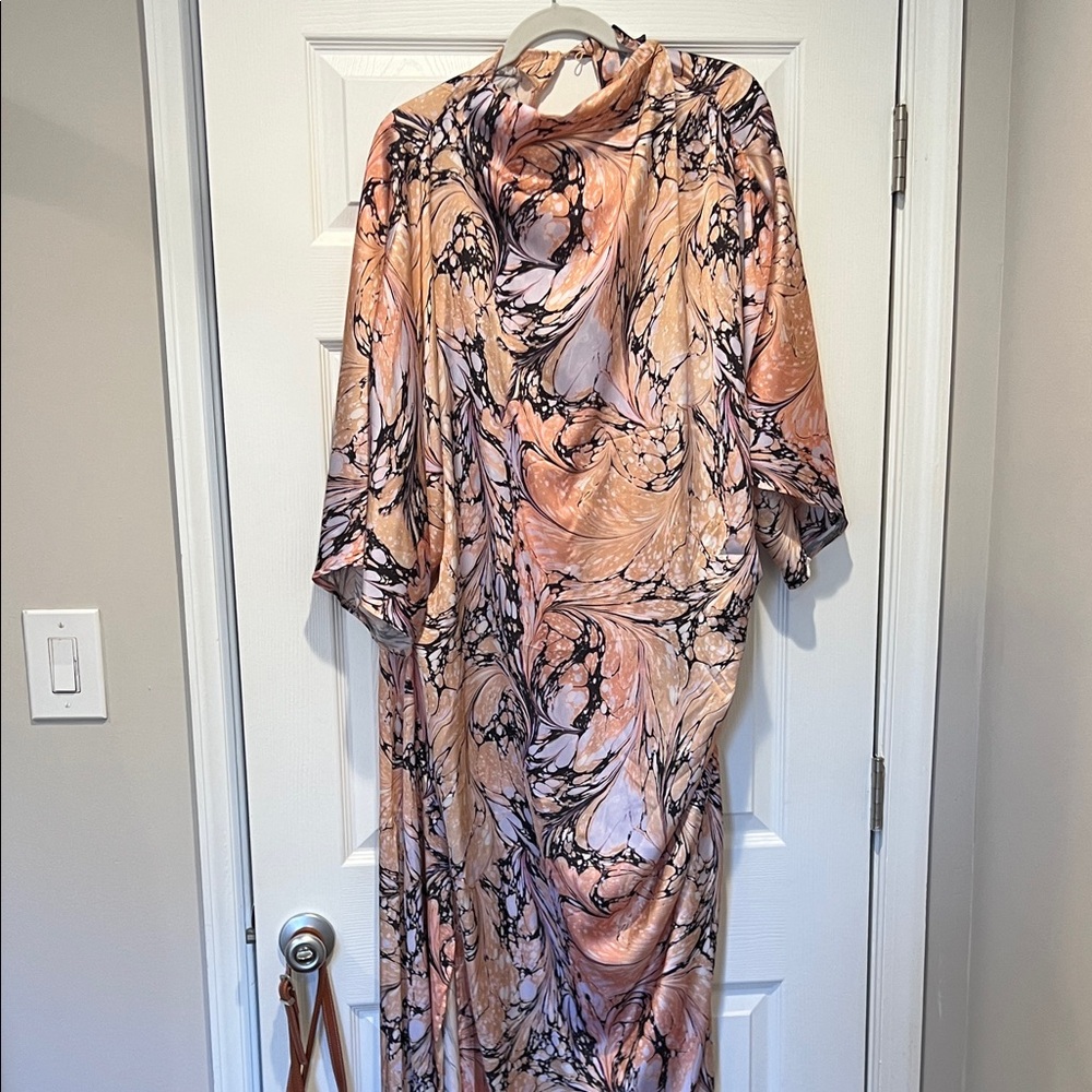 ASOS Marble Print Kaftan in Peach, organge, pink and Black